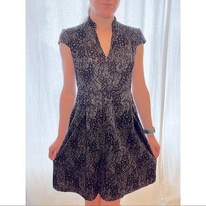 Maggy L black and gray short sleeved lace-like dress